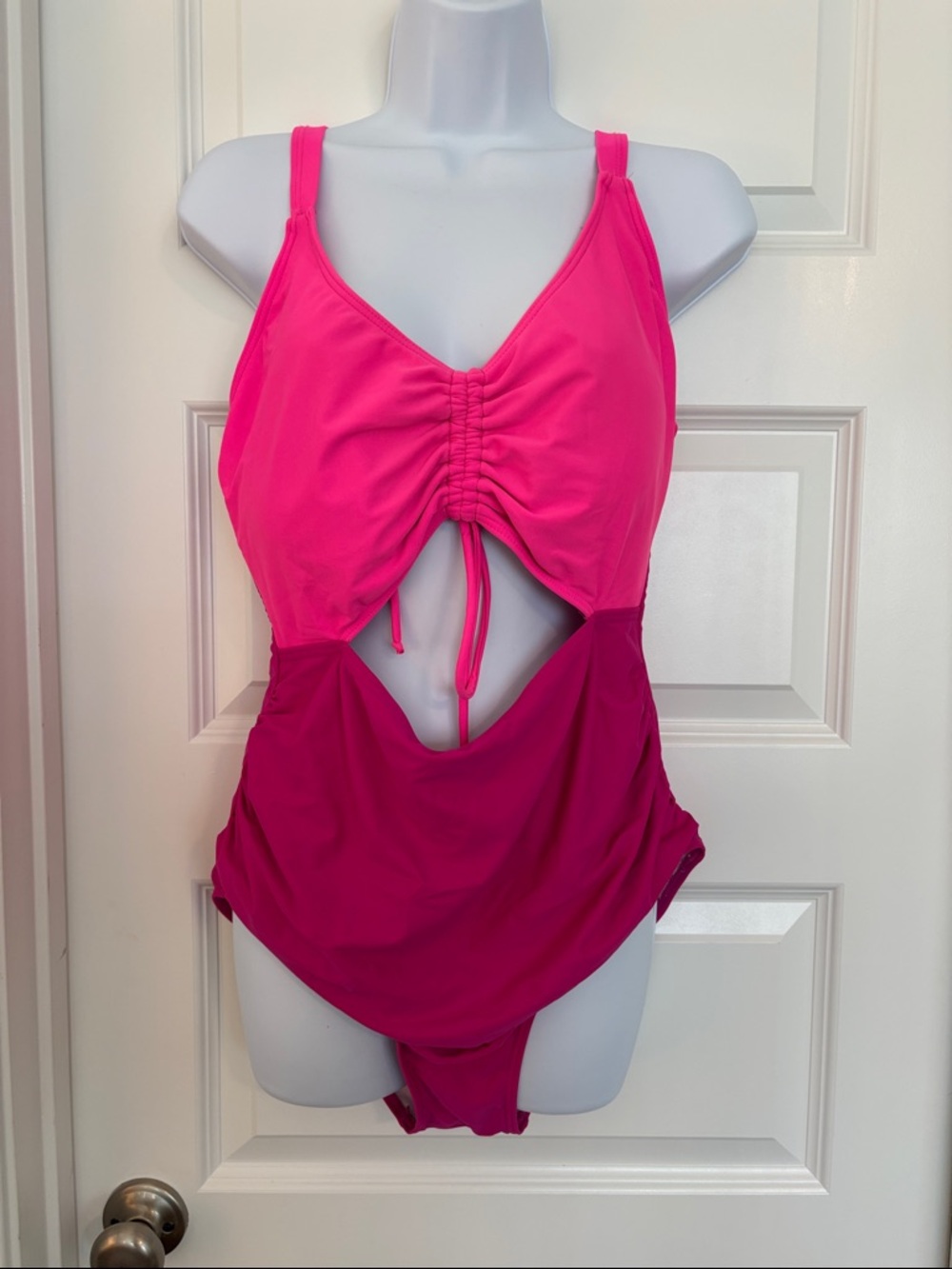 Ruched Cutout One-Piece Swimsuit in Bright Pink